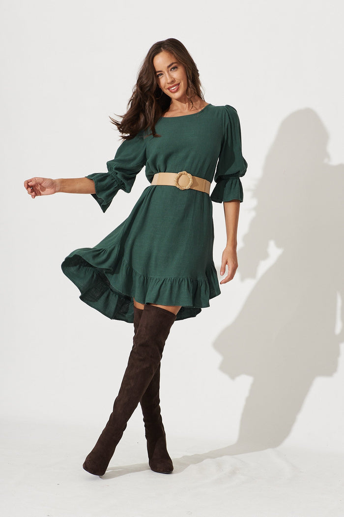 Loveline Dress In Emerald Linen Blend - full length