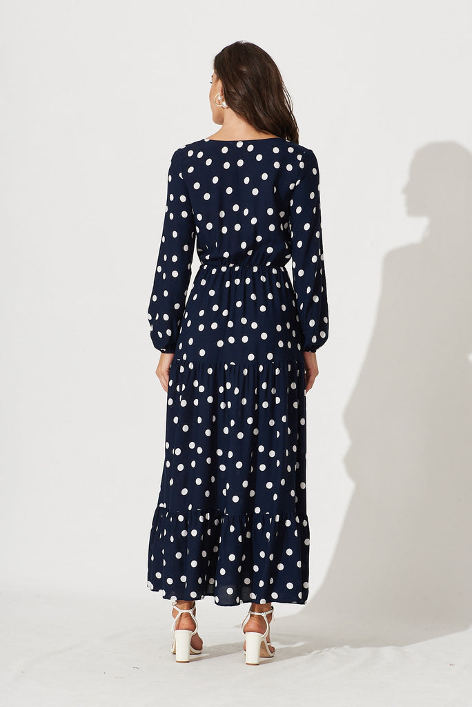 Johanna Maxi Dress In Navy With White Polka Dot - back