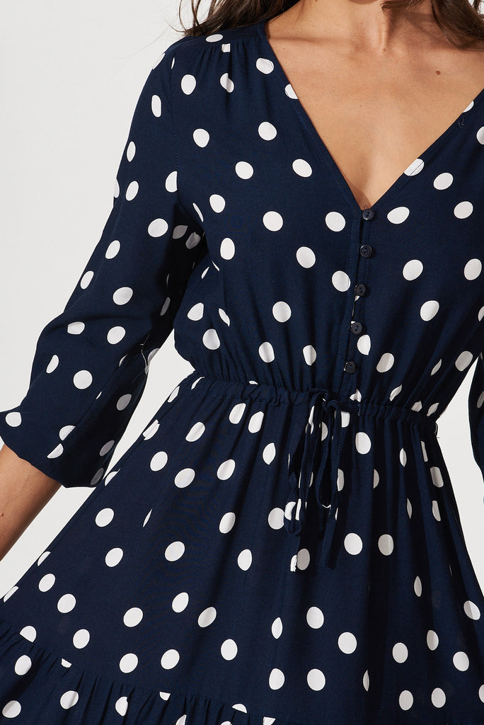 Johanna Maxi Dress In Navy With White Polka Dot - detail