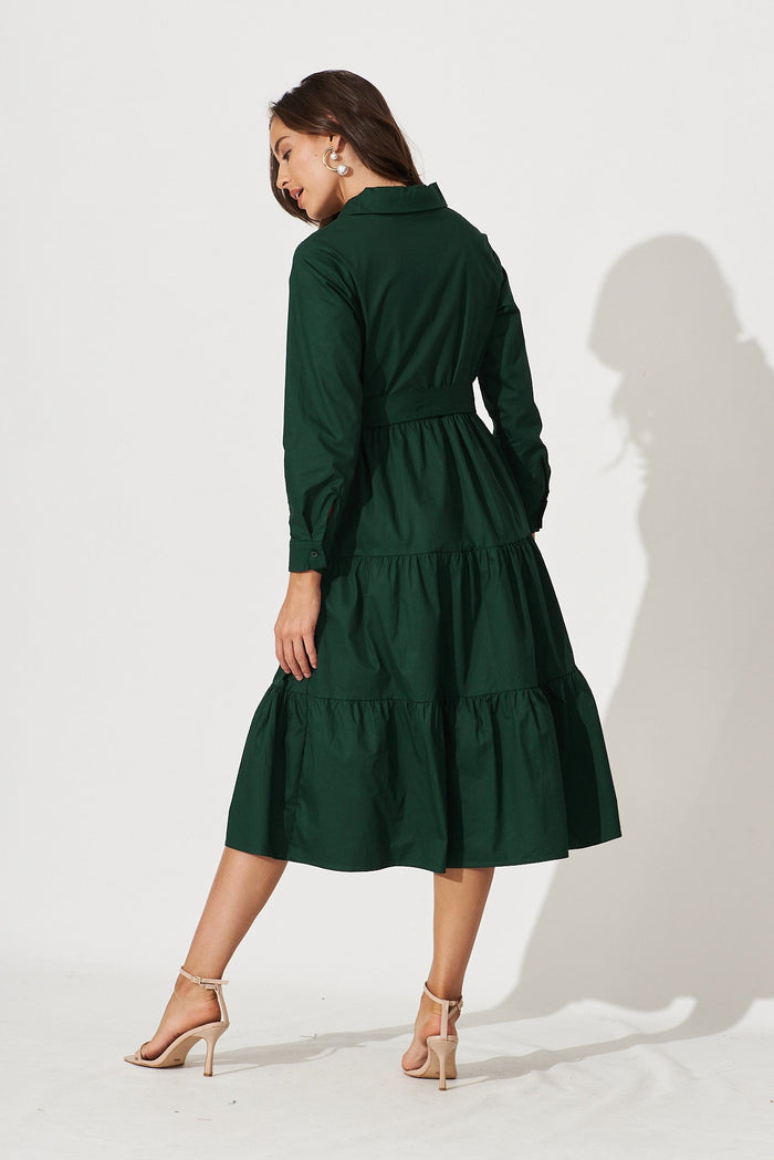 Lille Midi Shirt Dress In Emerald Cotton - back