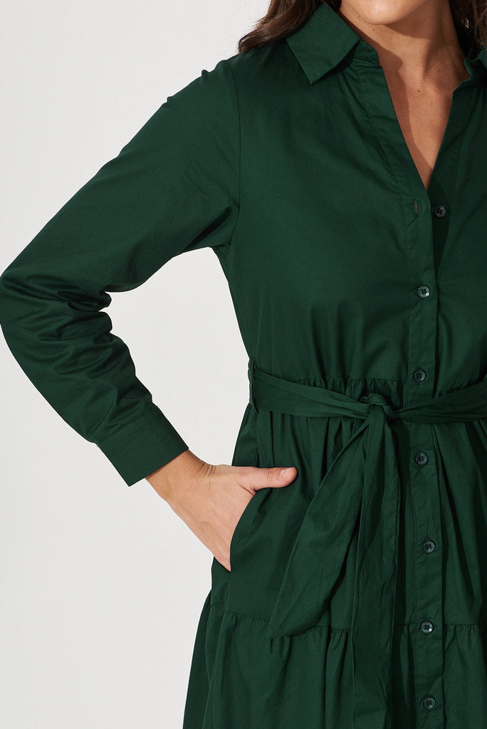 Lille Midi Shirt Dress In Emerald Cotton - detail