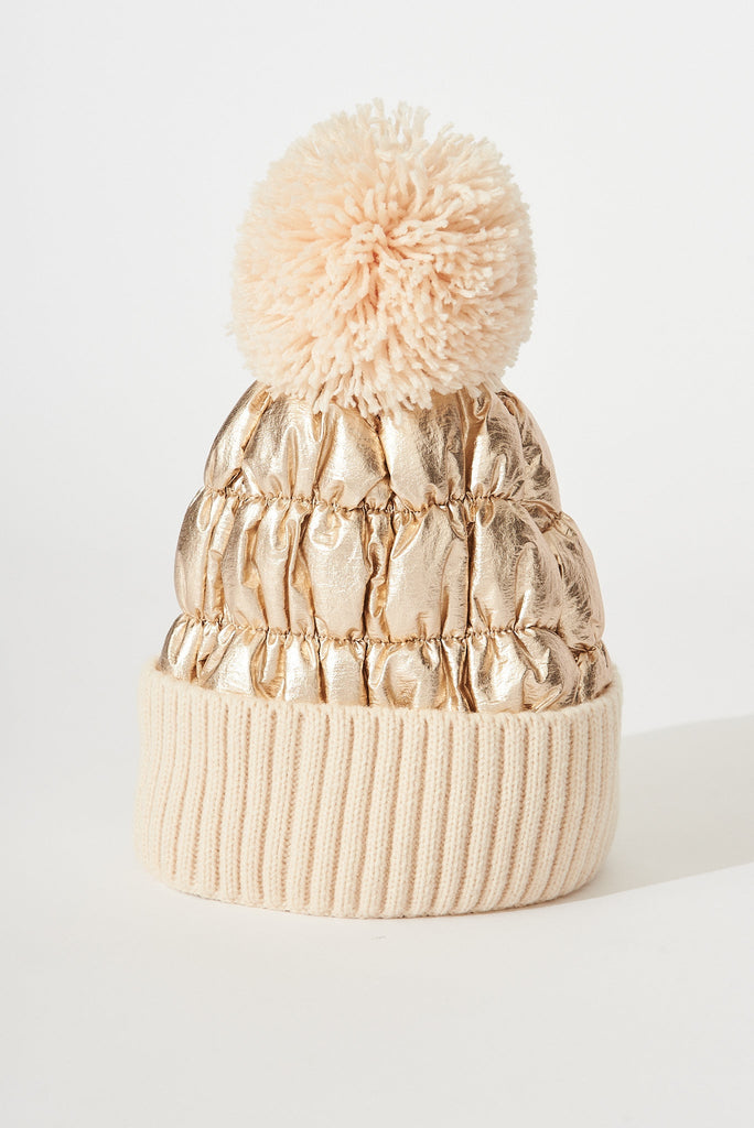 August + Delilah Manon Knit Beanie In Gold - front