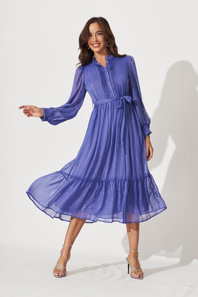 Bridgetown Midi Dress In Purple Lurex Chiffon - full length