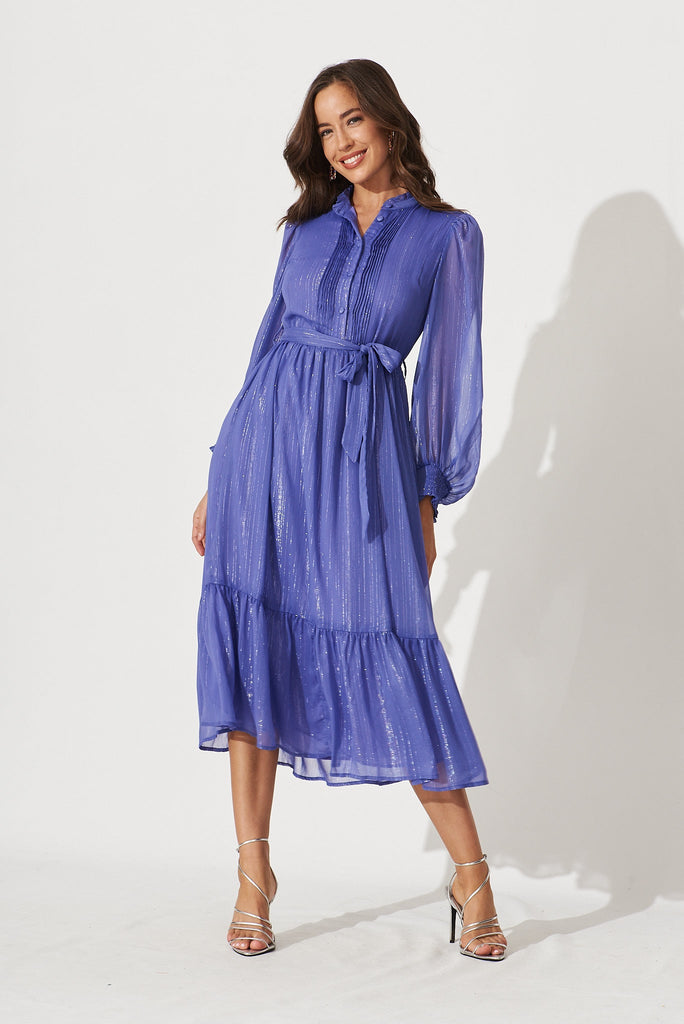 Bridgetown Midi Dress In Purple Lurex Chiffon - full length