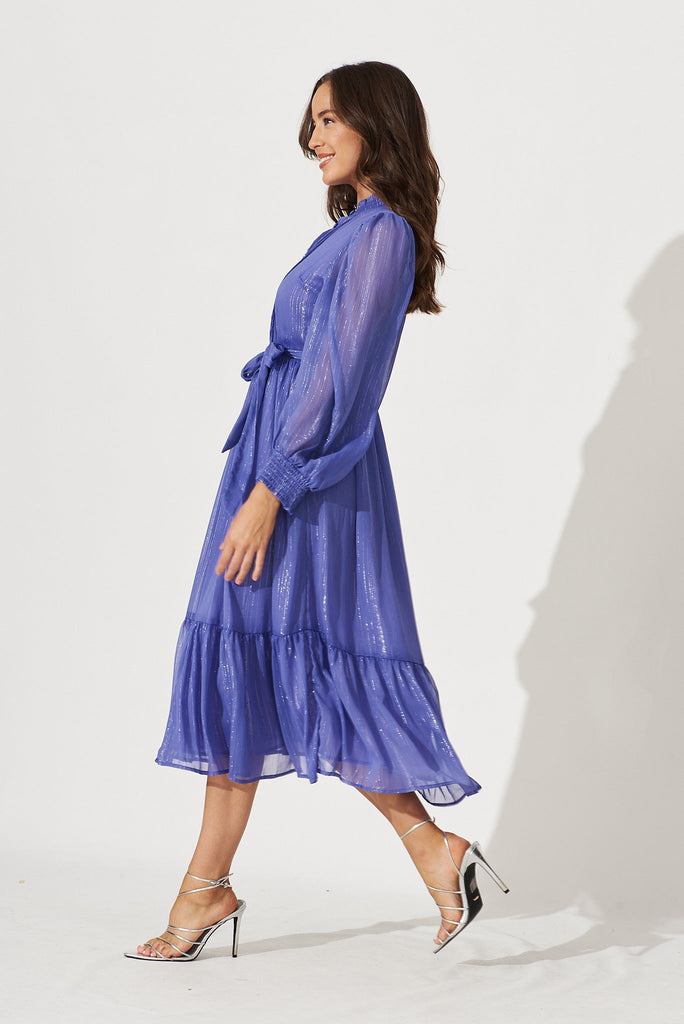Bridgetown Midi Dress In Purple Lurex Chiffon - side