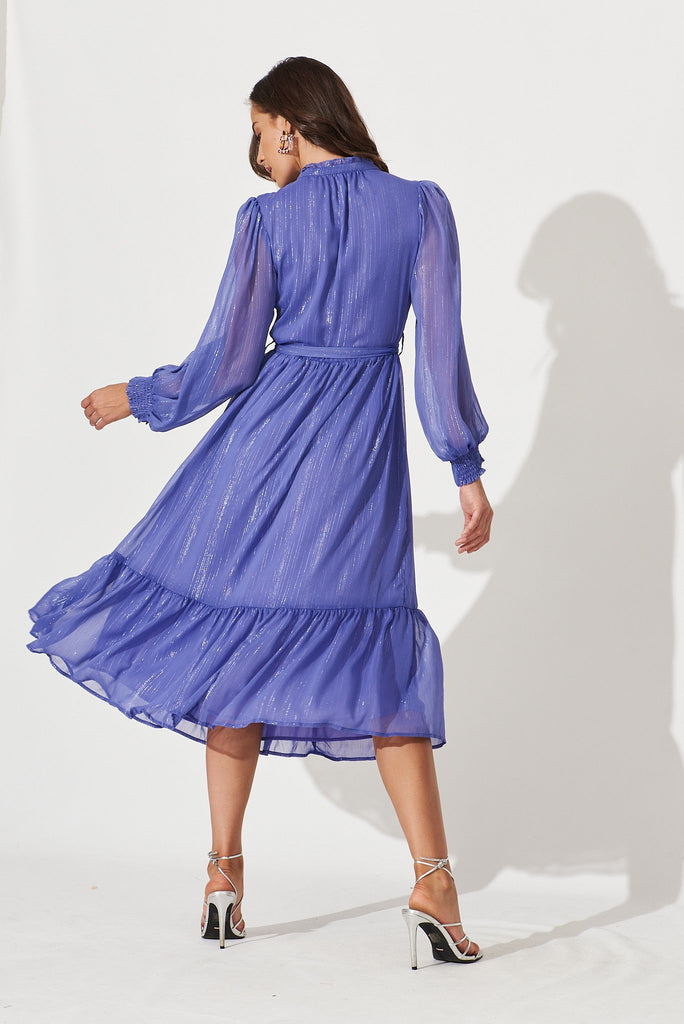 Bridgetown Midi Dress In Purple Lurex Chiffon - back