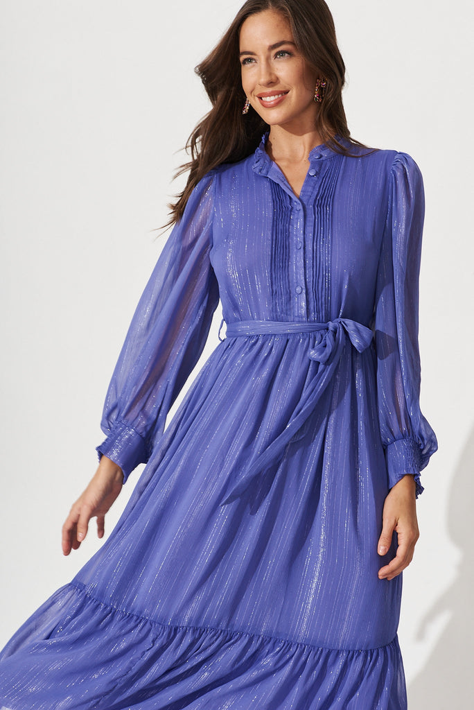 Bridgetown Midi Dress In Purple Lurex Chiffon - front