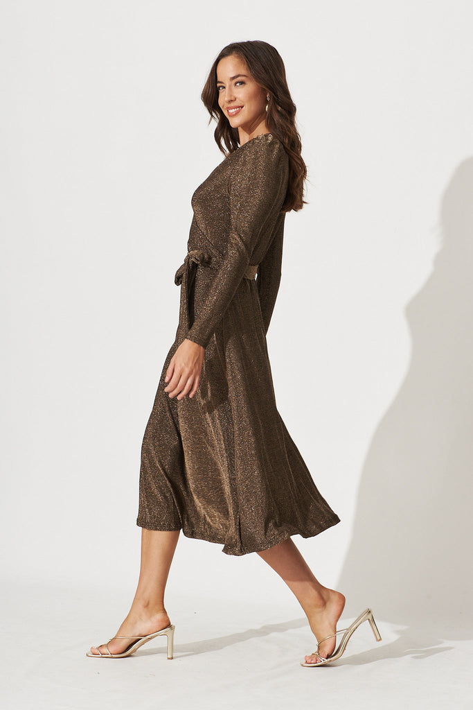 Avignon Midi Dress In Gold Lurex - side