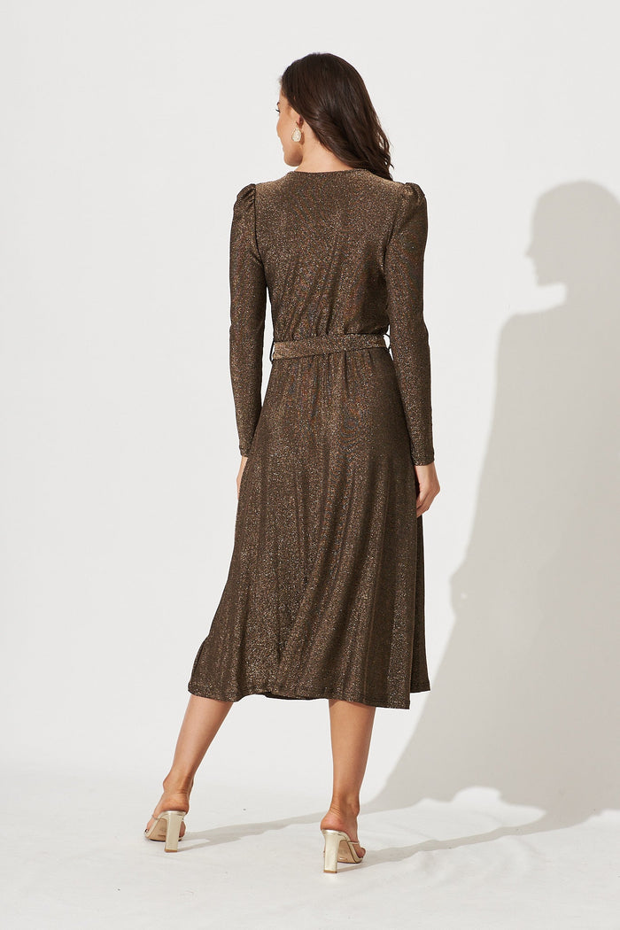 Avignon Midi Dress In Gold Lurex - back