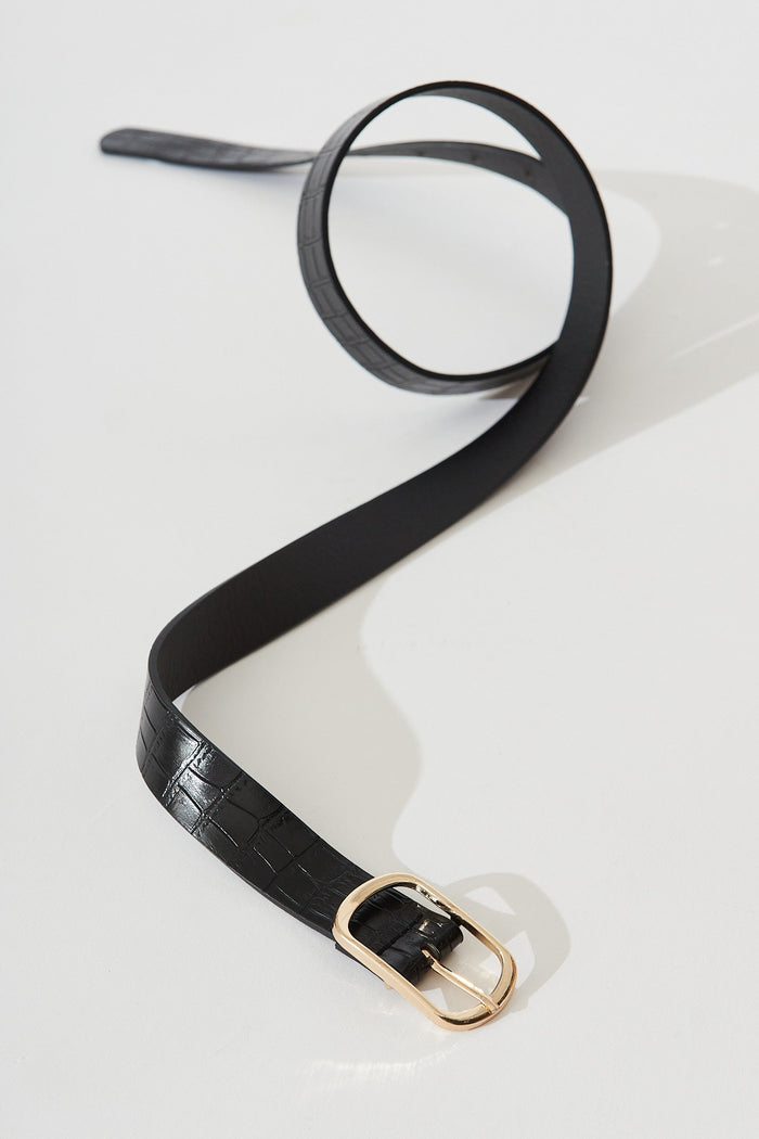 August + Delilah Petra Belt In Black Croc With Gold Buckle - detail