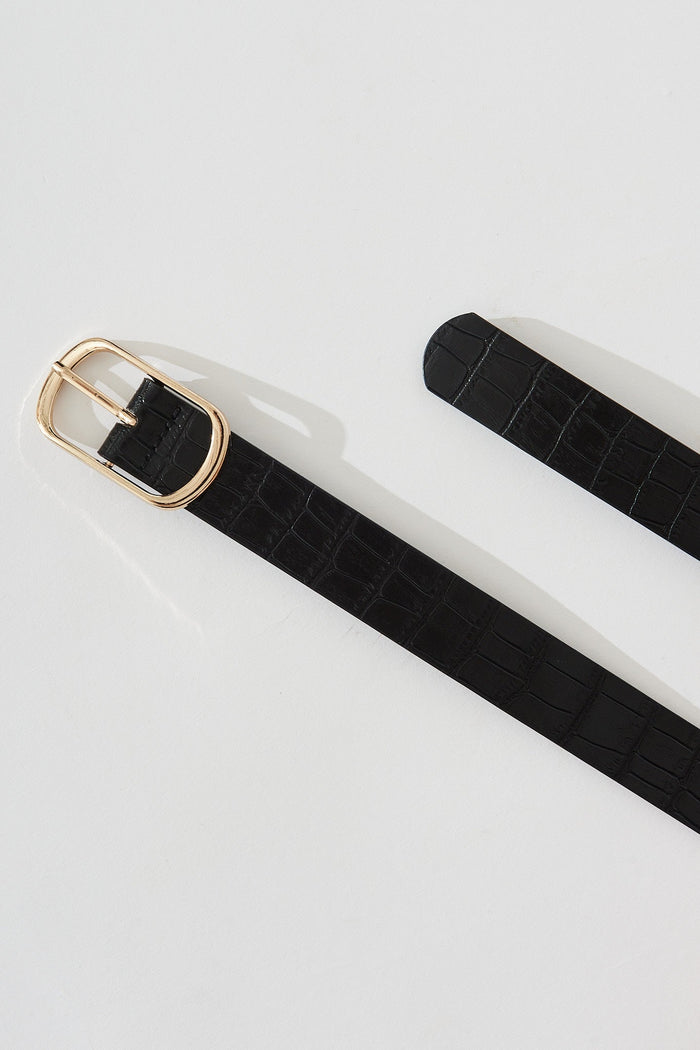 August + Delilah Petra Belt In Black Croc With Gold Buckle - detail