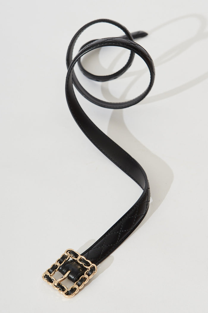 August + Delilah Penny Belt In Black With Gold Buckle - detail