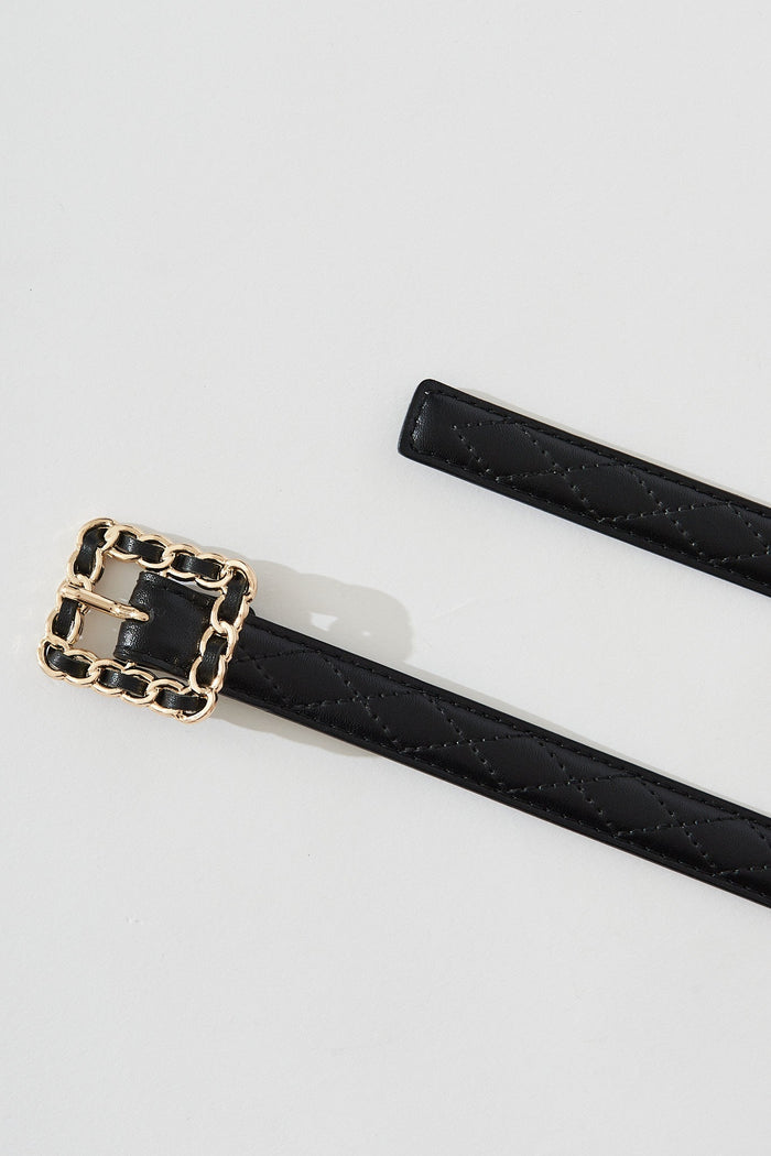 August + Delilah Penny Belt In Black With Gold Buckle - detail