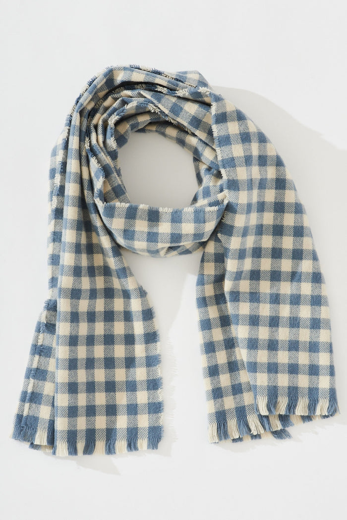 August + Delilah Aubrey Knit Scarf In Grey Gingham - flatlay