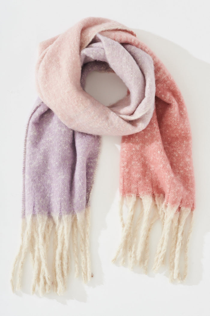 August + Delilah Audria Knit Scarf In Pink And Purple - flatlay