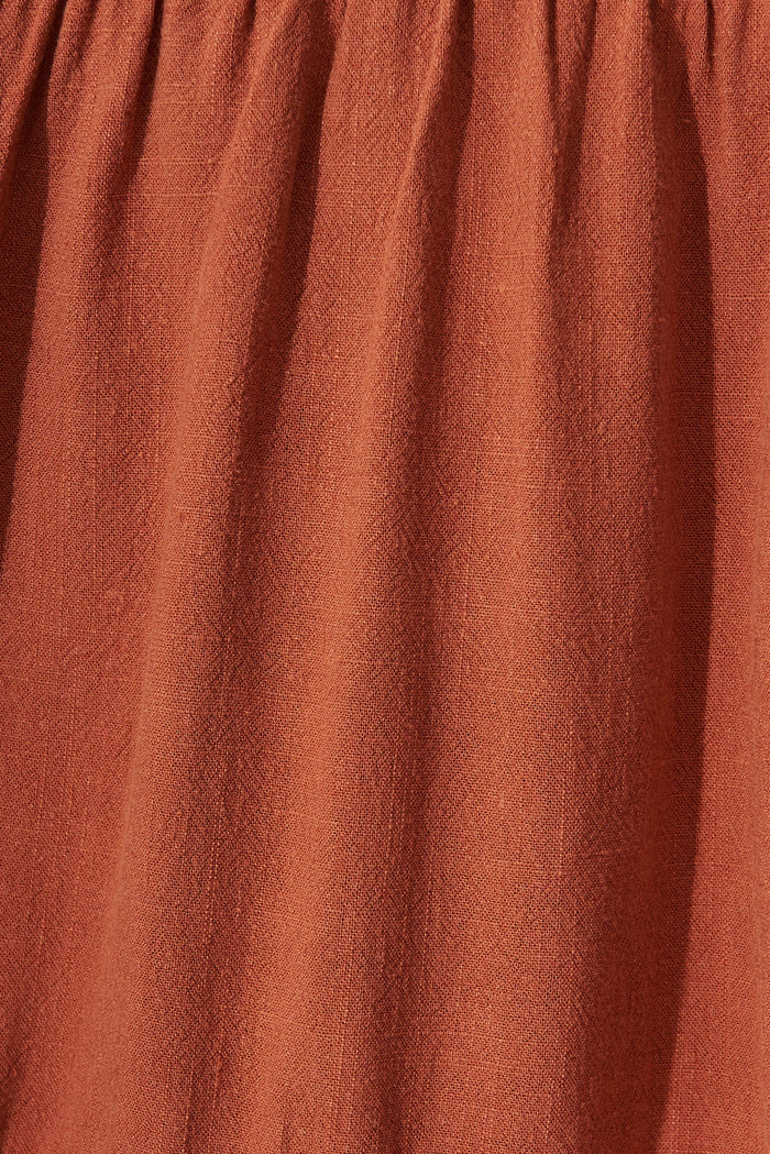 Nantes Midi Smock Dress In Rust Linen Blend - fabric
