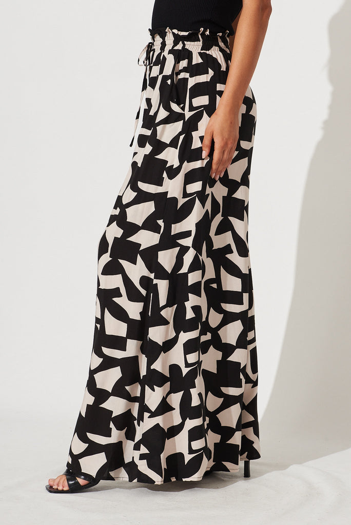 Mariah Pant In Black And Sand Geometric Print - side