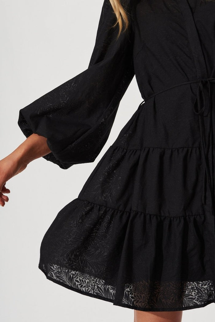Cersei Shirt Dress In Black Burnout Floral Cotton Blend - St Frock (Dev)