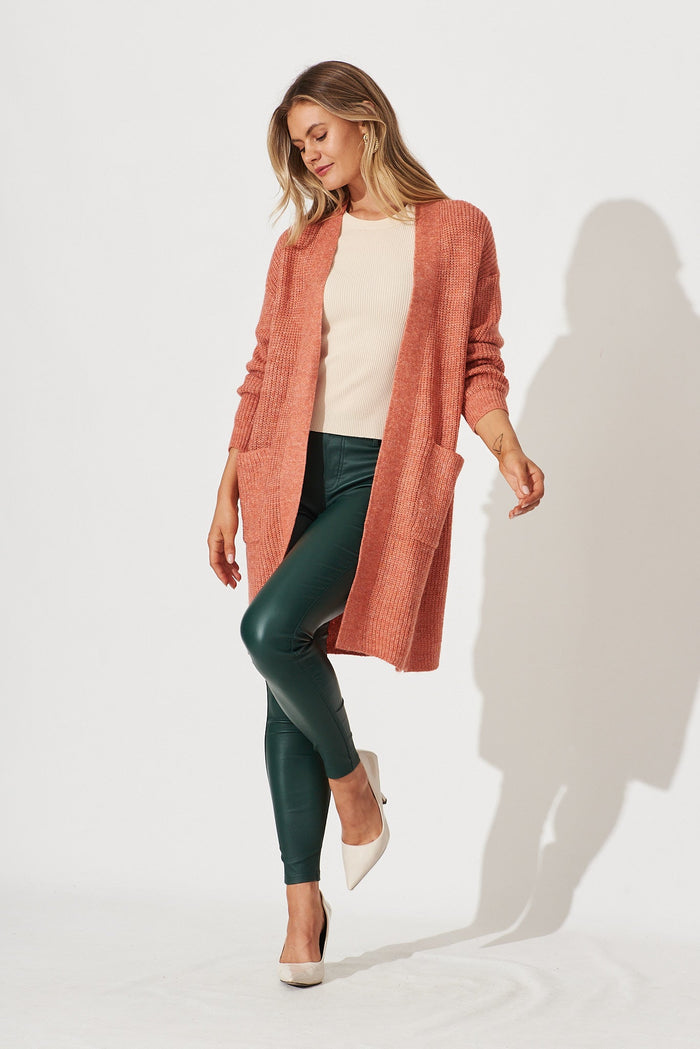 Zayla Knit Cardigan In Rust Wool Blend - full length