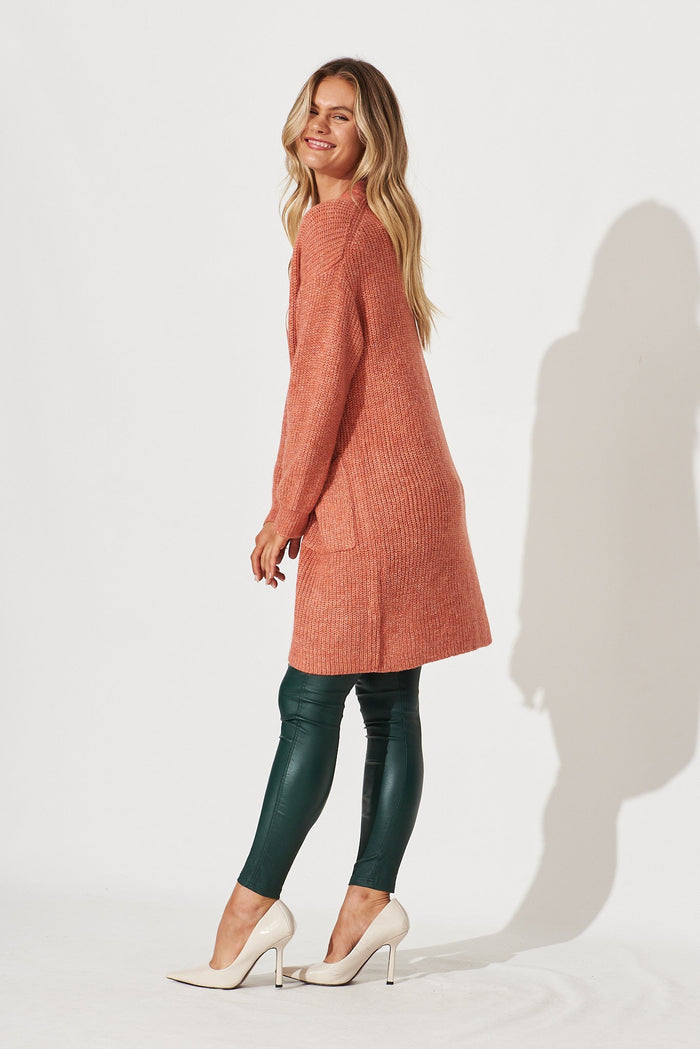 Zayla Knit Cardigan In Rust Wool Blend - side