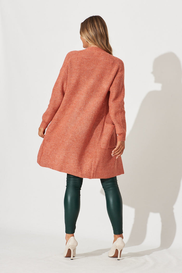 Zayla Knit Cardigan In Rust Wool Blend - back
