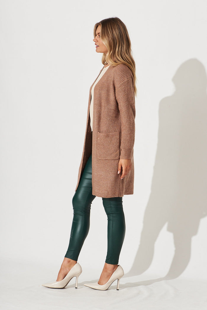 Zayla Knit Cardigan In Brown Wool Blend - side