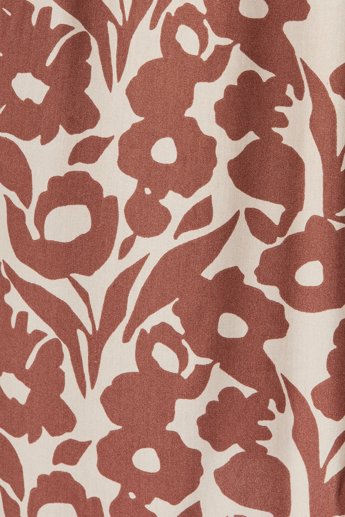 Rival Zip Dress In Brown With Beige Floral - fabric