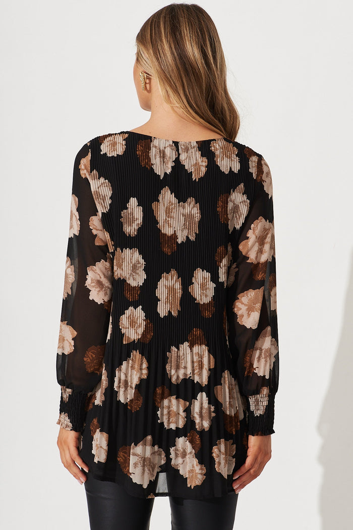 Phoebe Top In Black With Brown Floral Chiffon - back
