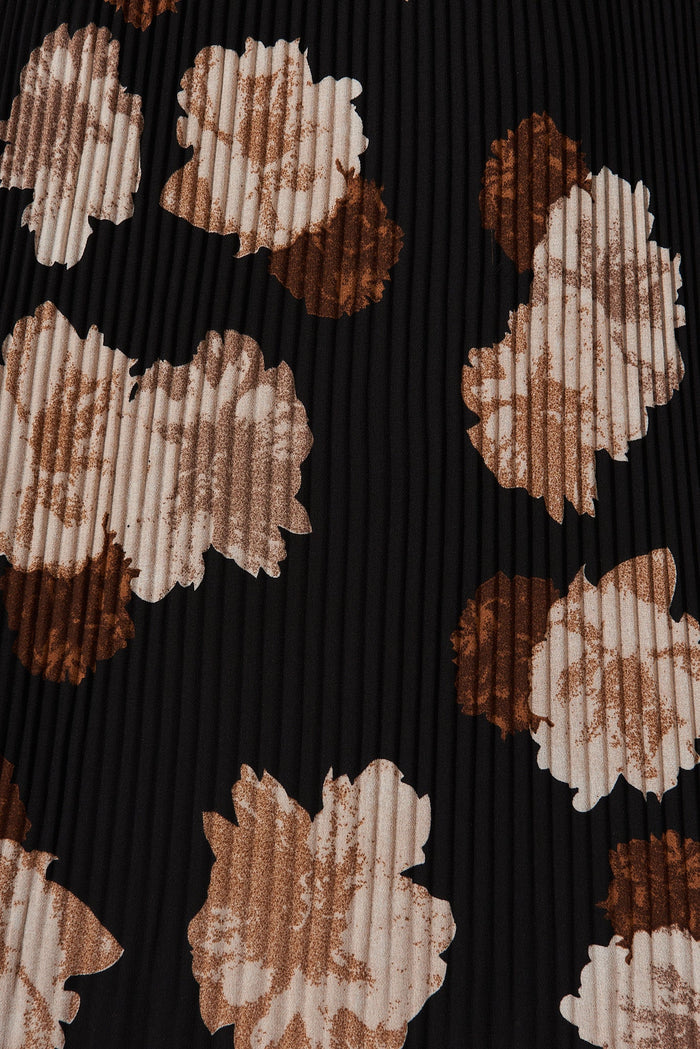 Phoebe Top In Black With Brown Floral Chiffon - fabric