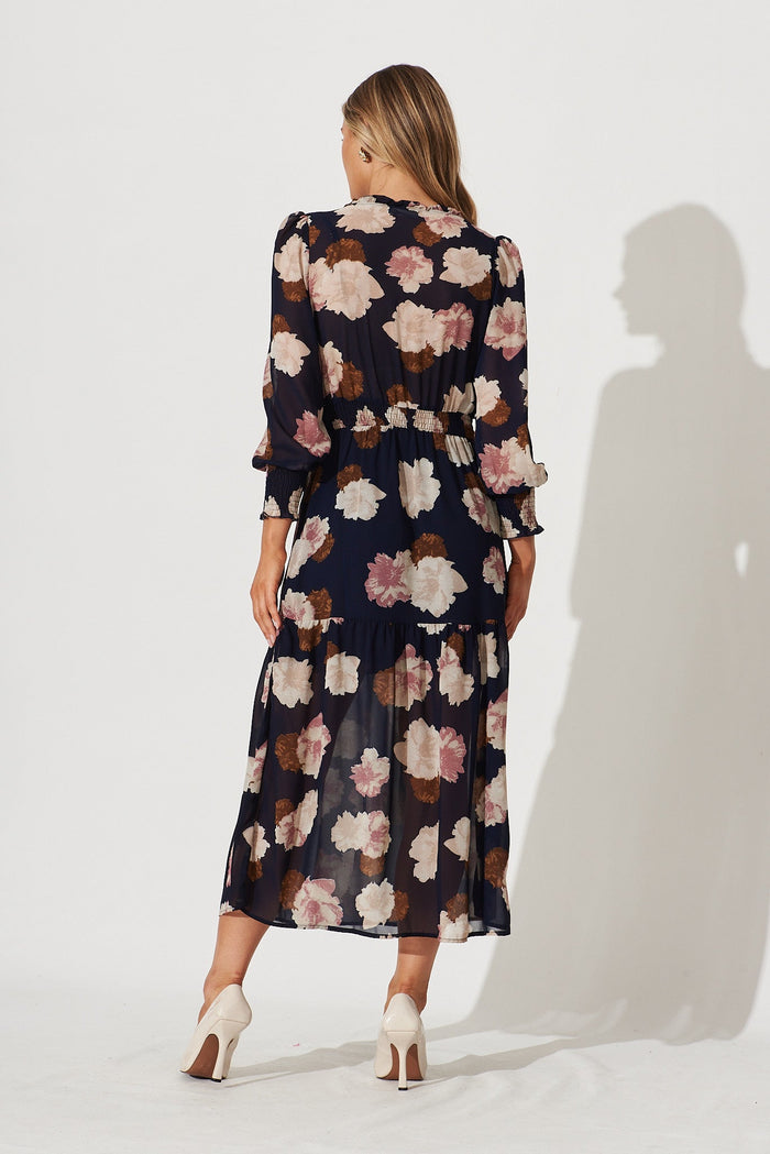 Hamilton Maxi Dress In Navy With Blush Floral Chiffon - back