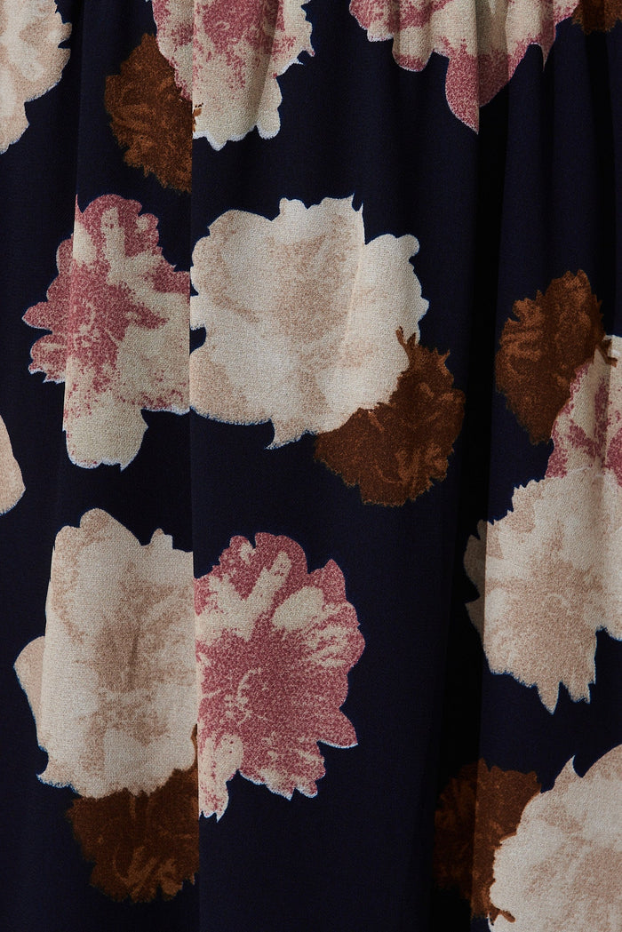 Hamilton Maxi Dress In Navy With Blush Floral Chiffon - fabric