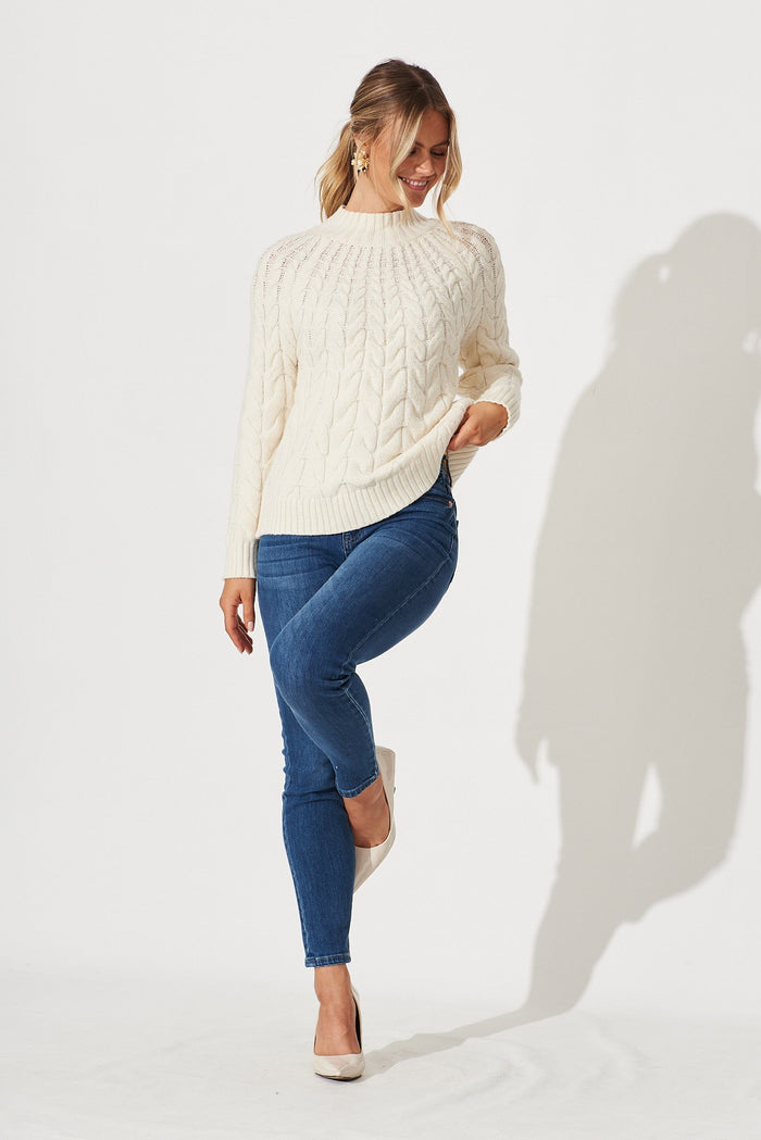 Mishka Cable Knit In Cream Wool Blend - full length