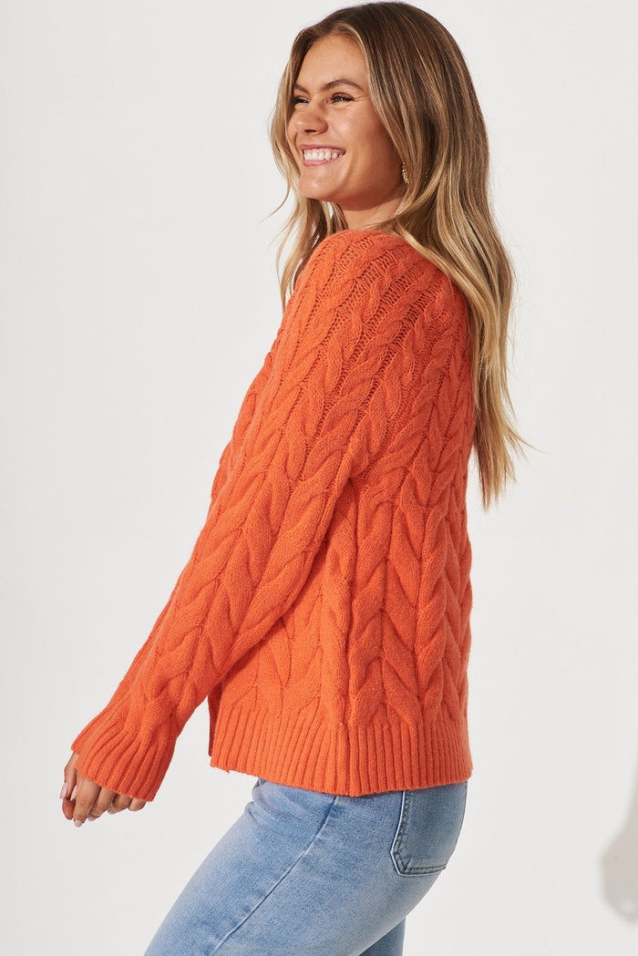 Mishka Cable Knit In Tangerine Wool Blend - side