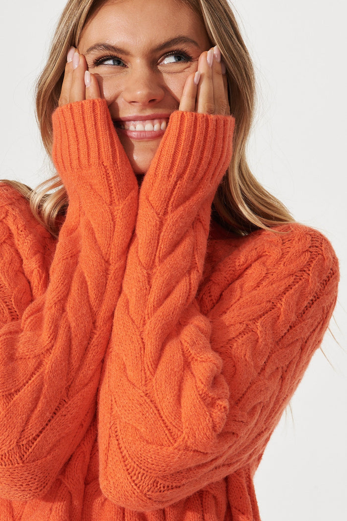 Mishka Cable Knit In Tangerine Wool Blend - detail