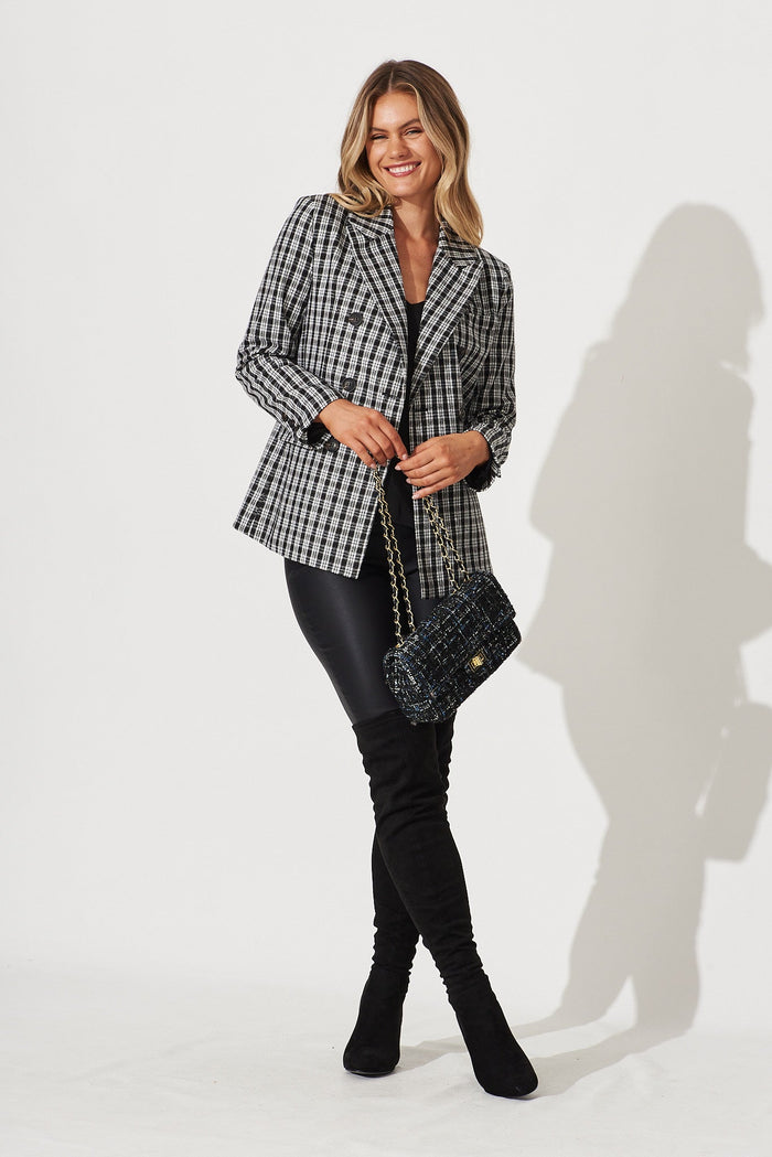 Bellevue Hill Blazer In Black And White Check - full length