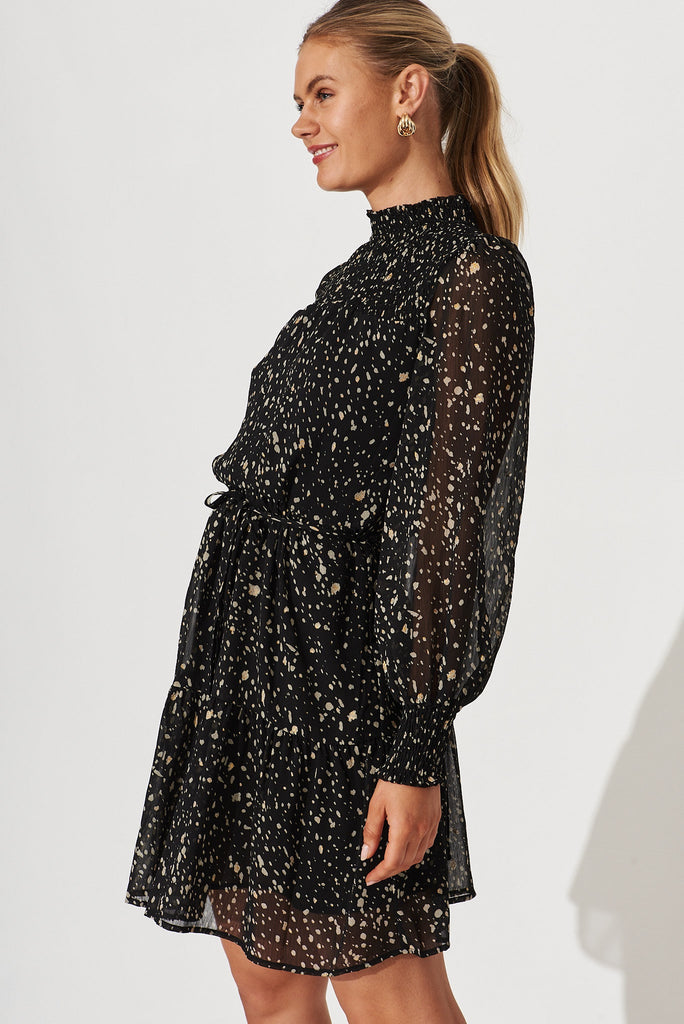 Sansa Dress In Black With Gold Speckle Chiffon - side