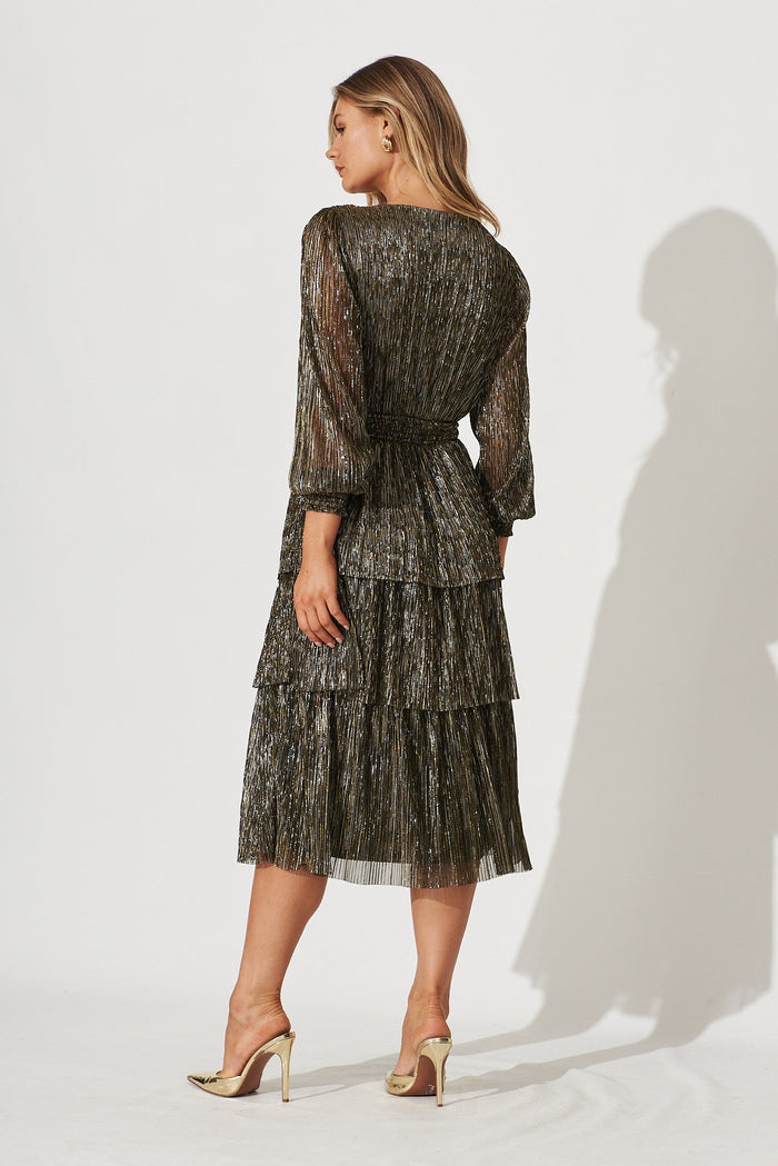 Osha Midi Dress In Gold Lurex - back