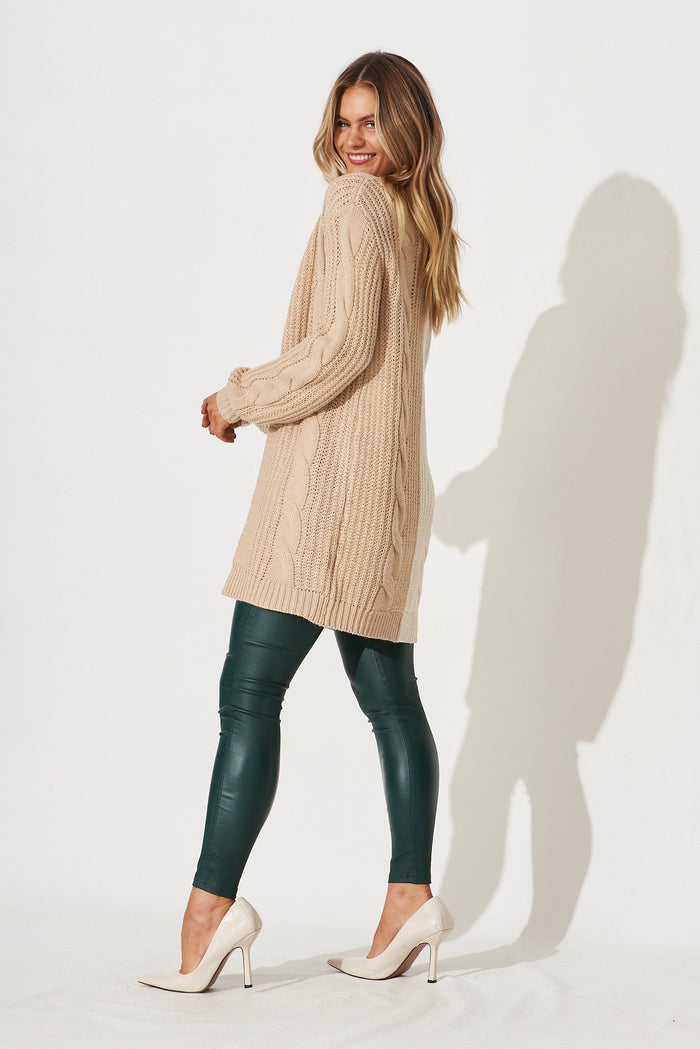 Eden Knit Cardigan In Beige With White Colour Block Cotton Blend - side