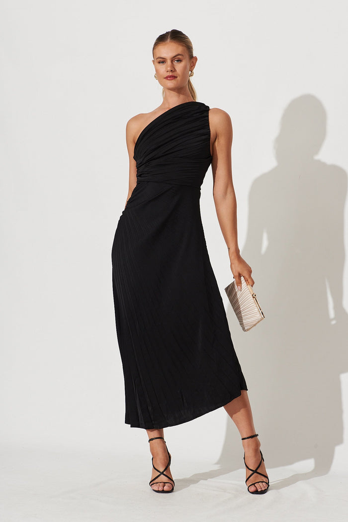 Toulon One Shoulder Maxi Dress In Black - full length