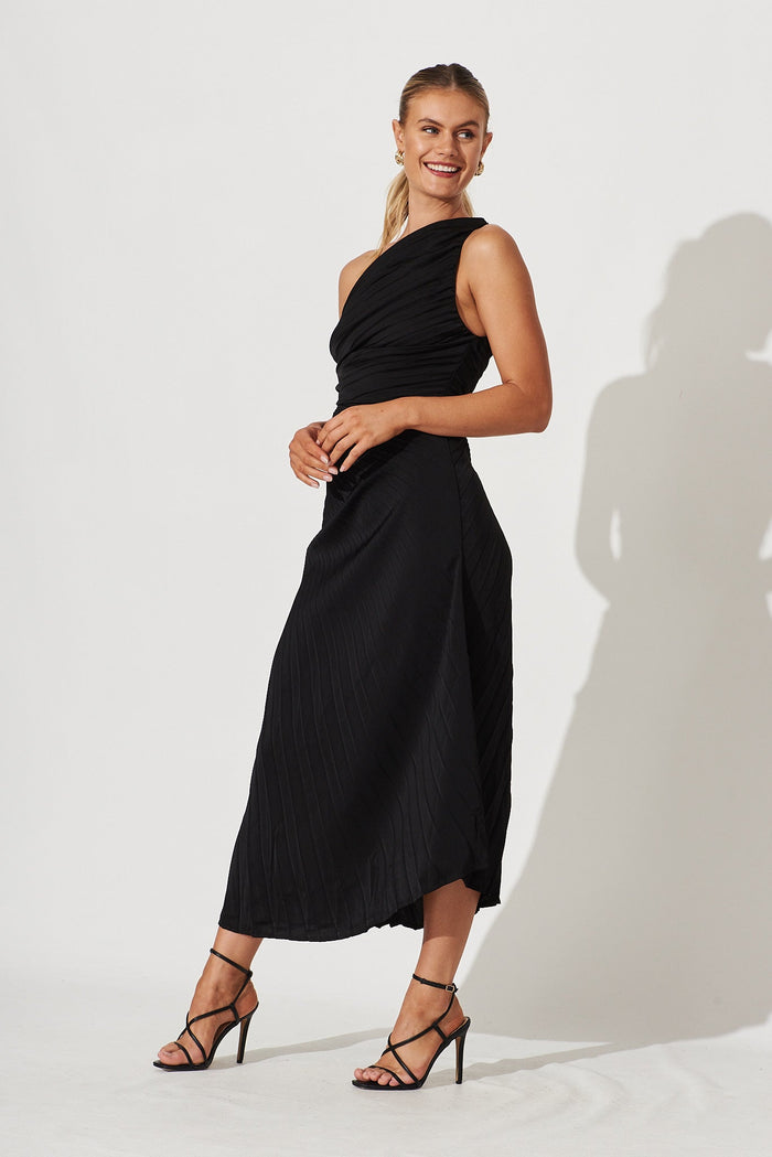 Toulon One Shoulder Maxi Dress In Black - side
