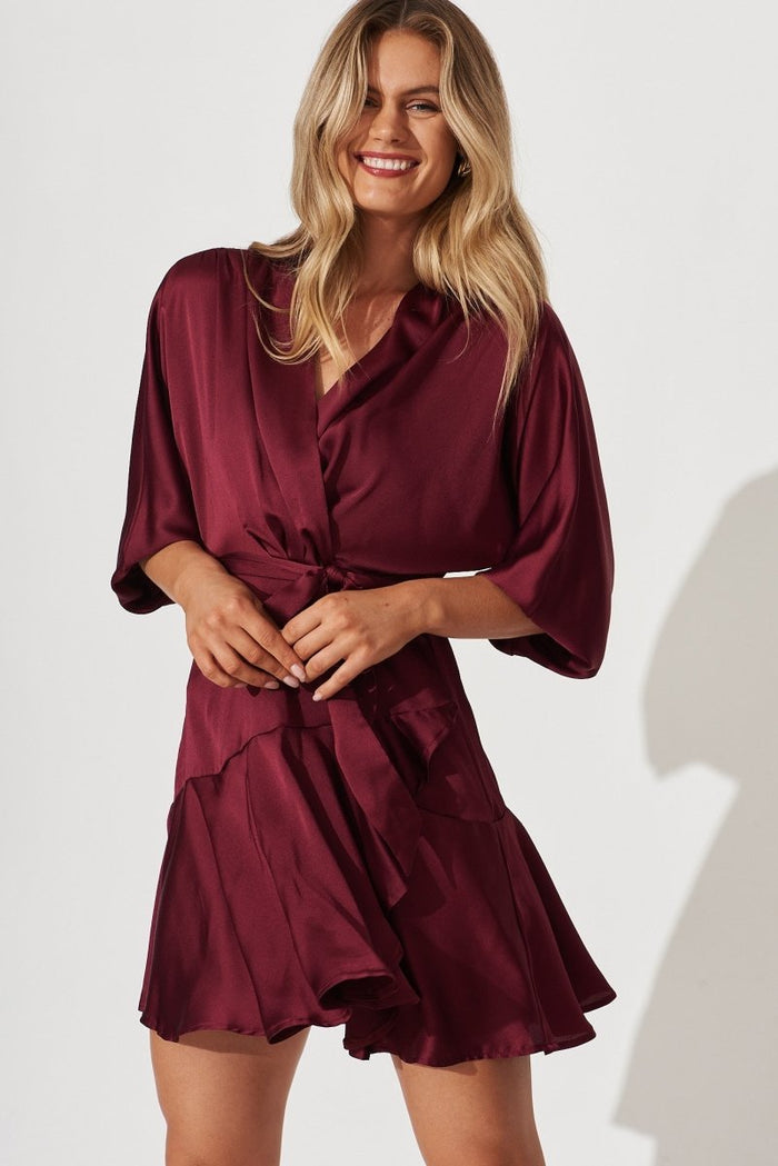 Brylie Dress In Wine Satin - St Frock (Dev)