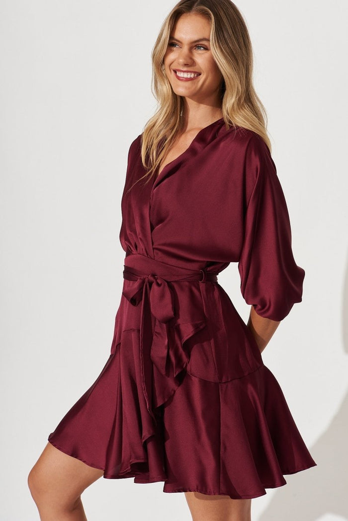 Brylie Dress In Wine Satin - St Frock (Dev)