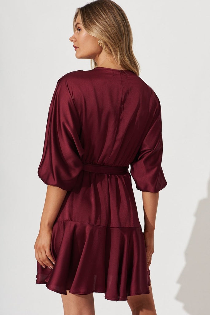 Brylie Dress In Wine Satin - St Frock (Dev)