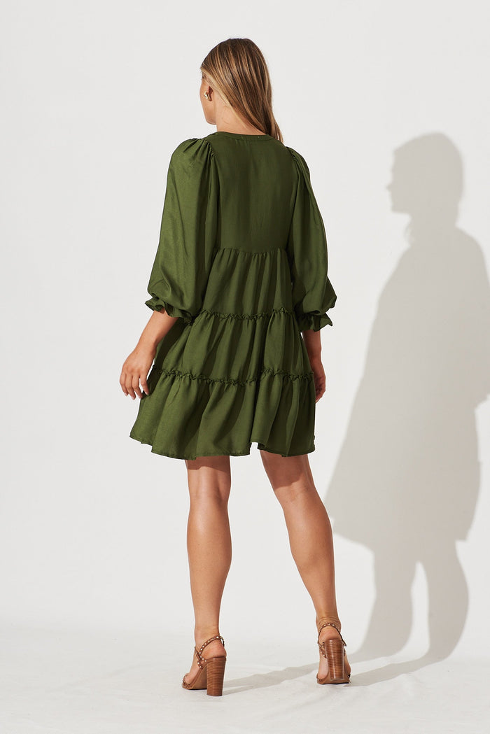 Gene Smock Dress In Khaki - back