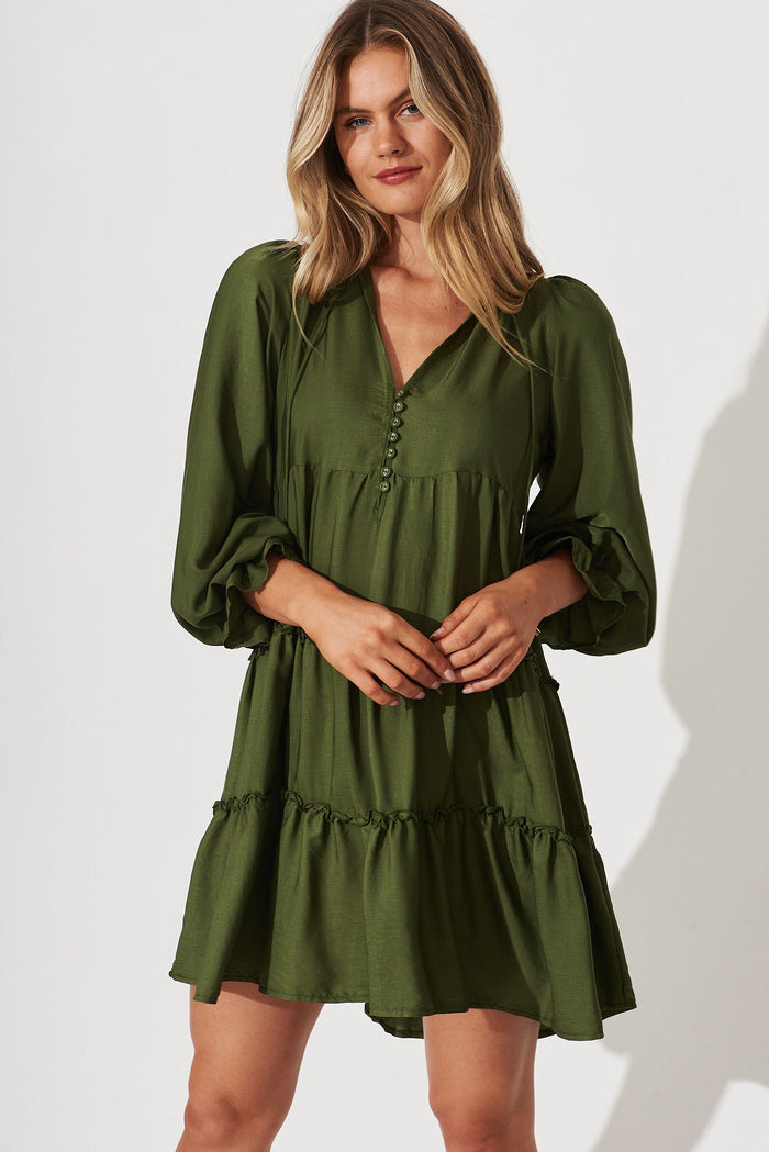 Gene Smock Dress In Khaki - front