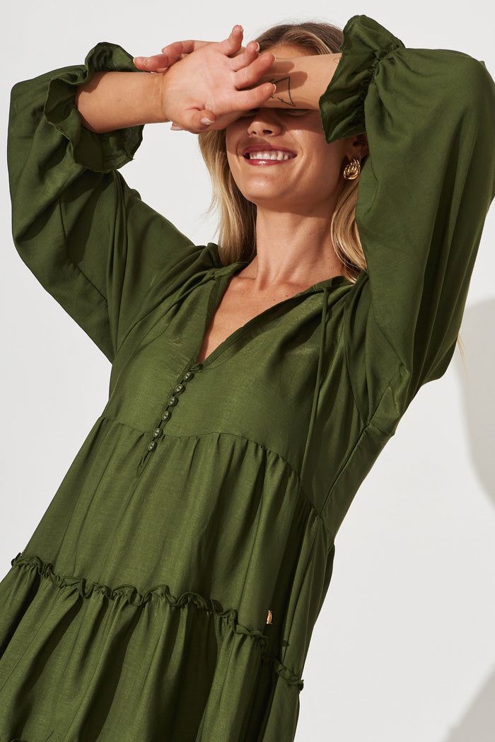 Gene Smock Dress In Khaki - detail