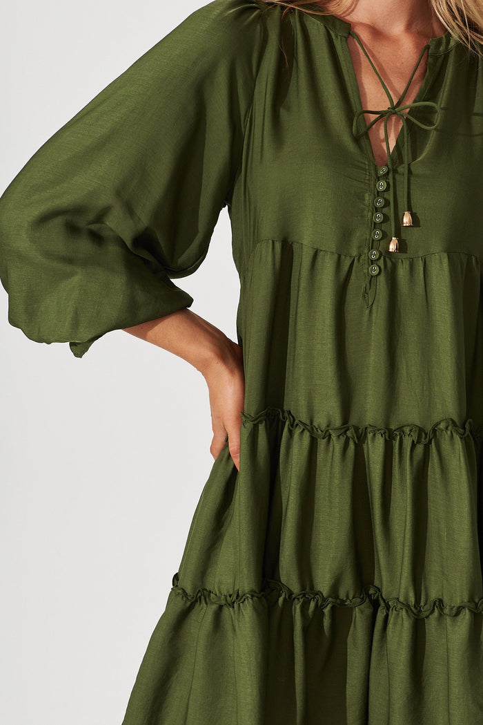 Gene Smock Dress In Khaki - detail