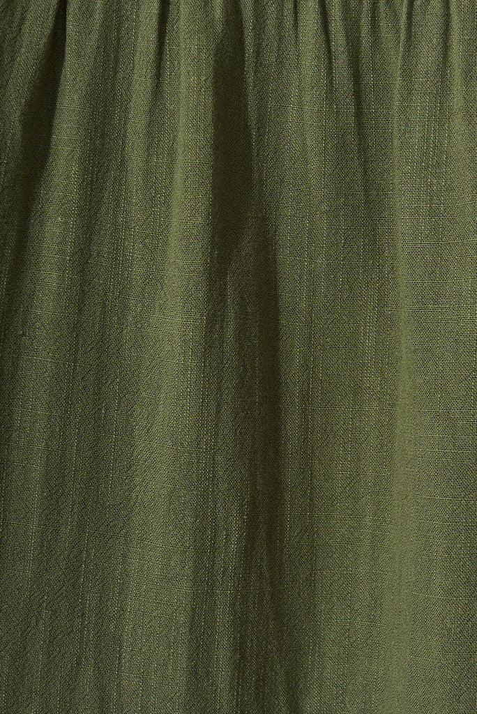 Nantes Midi Smock Dress In Khaki Linen Blend - fabric