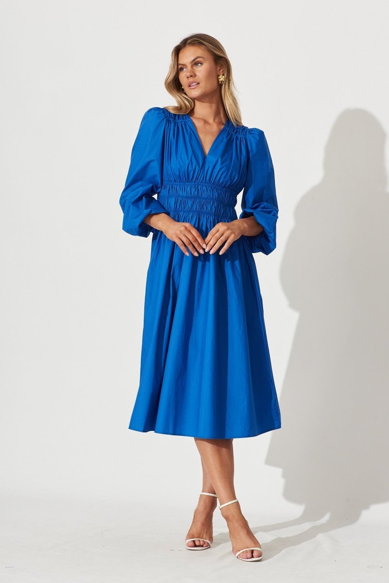 Cammeray Midi Dress In Cobalt Blue Cotton - St Frock (Dev)