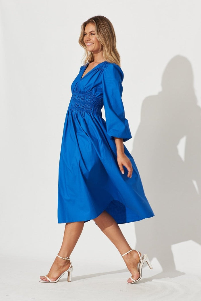 Cammeray Midi Dress In Cobalt Blue Cotton - St Frock (Dev)